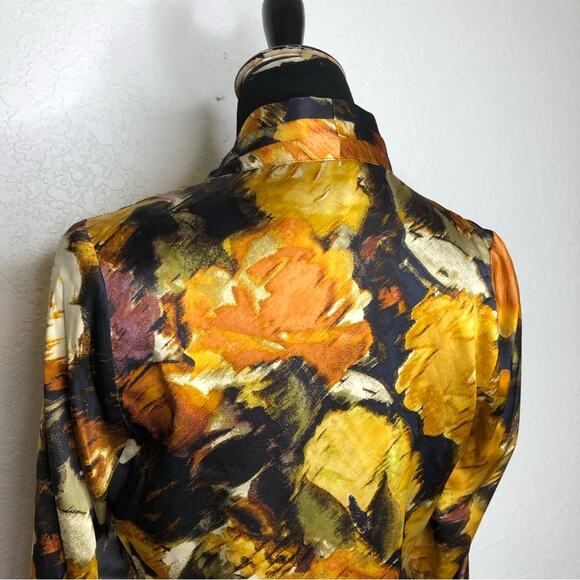Pendleton black gold purple orange floral silk wrap front top size 4 Petite 4P - Picture 12 of 15